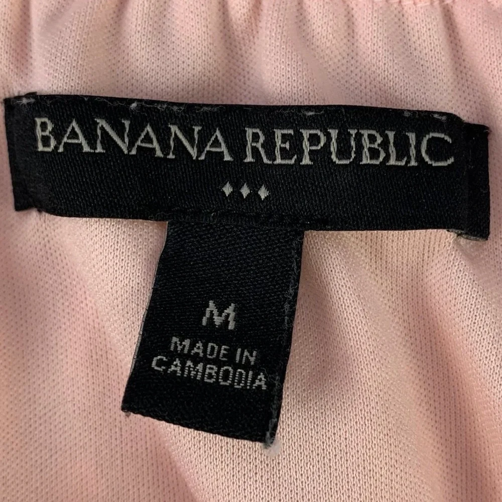 Banana Republic Swiss Dot Chiffon Blouse Women M Pink Square Neck Puff Sleeve